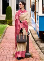 Silk Cream Traditional Wear Printed Saree